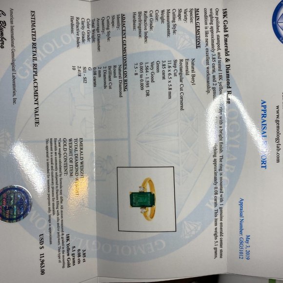 Certified Emerald 3.85ct Diamonds 18K Gold Ring - Picture 8 of 8